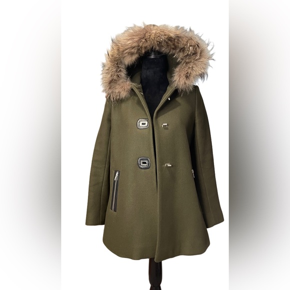 Sandro Wool Coat with Fur-Trimmed Hood - Size EU 36 - Picture 6 of 16